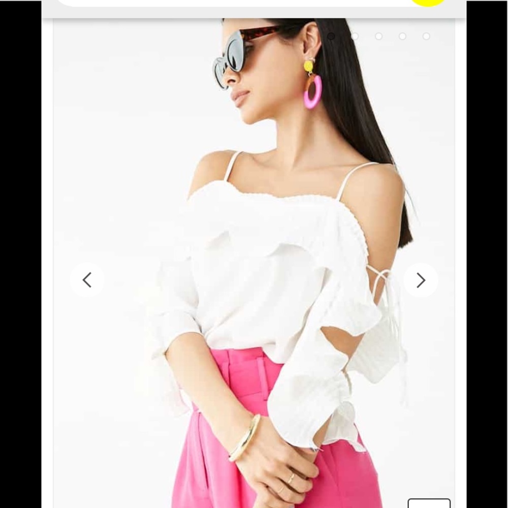 Forever 21 pleated ruffle off shoulder top white
